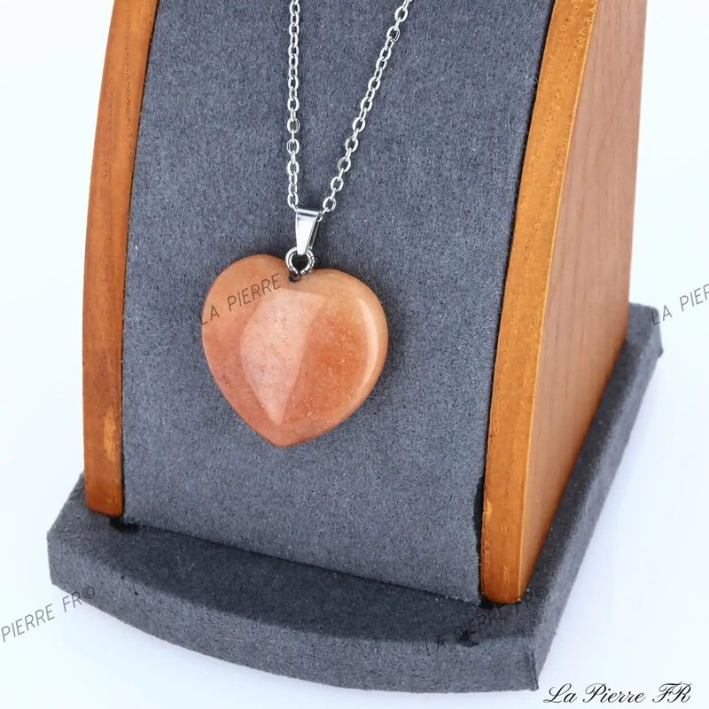 Pendentif cœur en Aventurine Orange, pierre naturelle de créativité et de vitalité pour collier