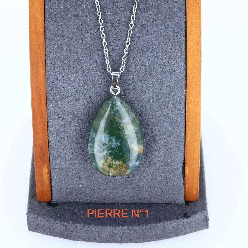 Pendentif Agate Mousse en larme, pierre naturelle de croissance et d'harmonie pour collier