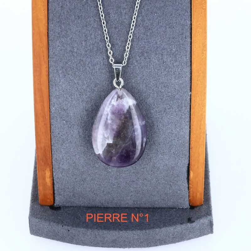 Pendentif goutte en Améthyste violette naturelle, bijou de lithothérapie de sérénité