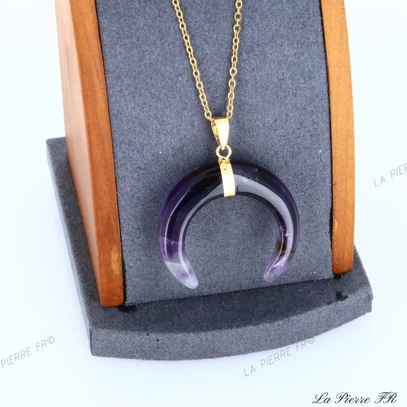 Pendentif en Améthyste naturelle en forme de croissant de lune, bijou de lithothérapie