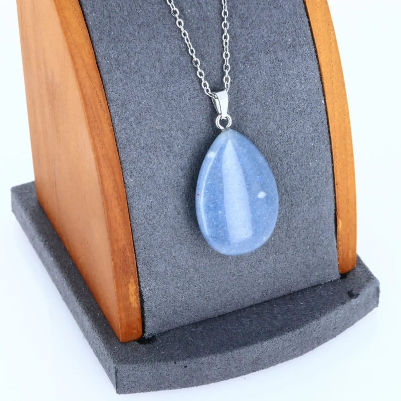 Pendentif goutte en Aventurine Bleue naturelle, bijou de lithothérapie de bien-être