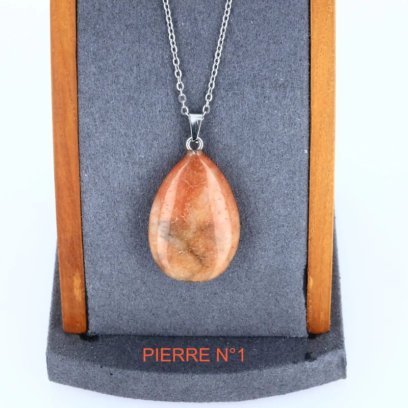 Pendentif goutte en Aventurine Orange naturelle, bijou de lithothérapie de créativité