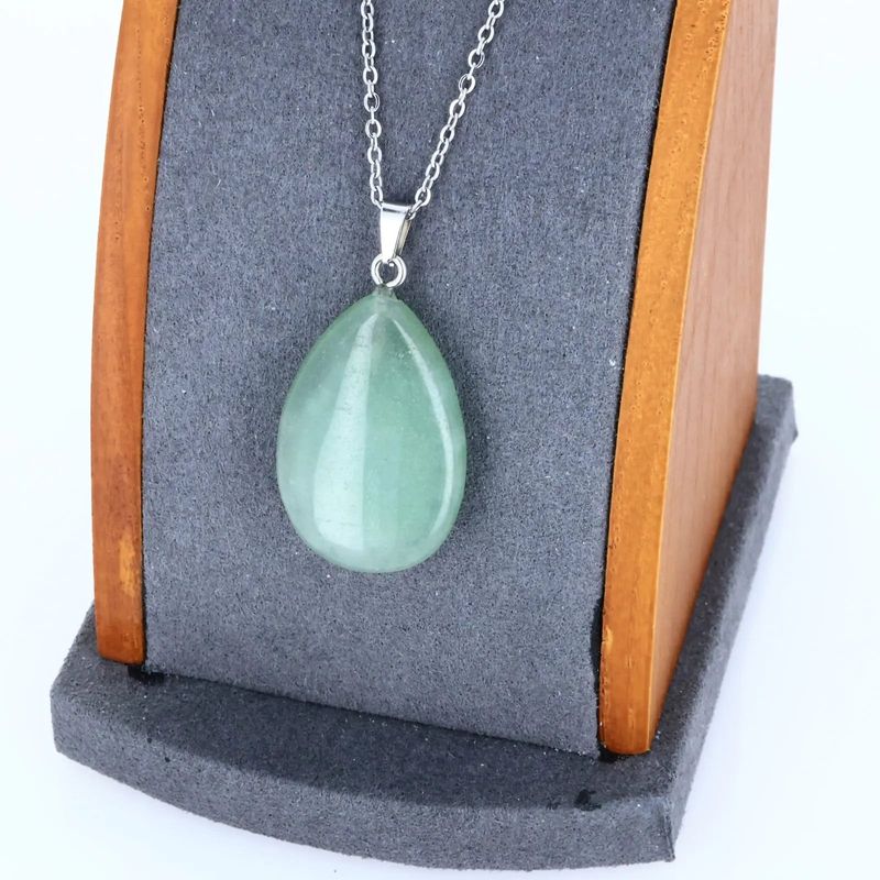 Pendentif Aventurine Verte en larme, pierre naturelle apaisante du chakra du cœur pour collier