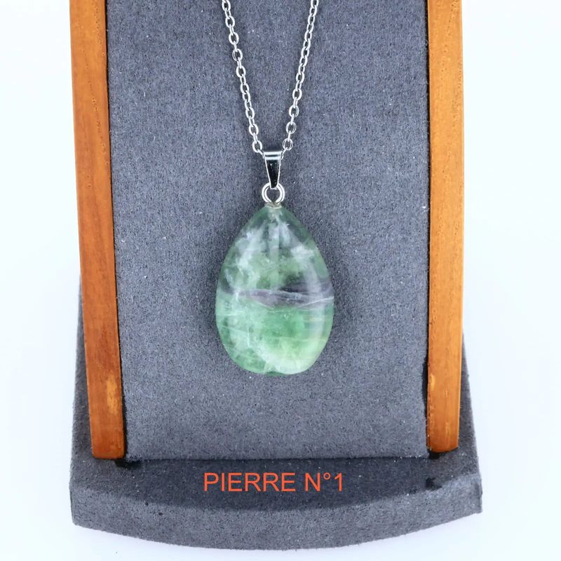 Pendentif goutte en Fluorite naturelle, bijou de lithothérapie multicolore d'équilibre