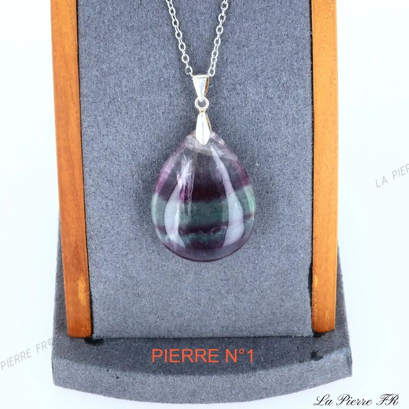 Pendentif goutte en Fluorite de Hunan naturelle sur argent 925, pierre verte et violette de lithothérapie