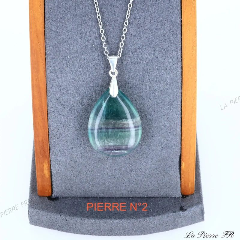 Pendentif Fluorite de Hunan en forme de goutte, pierre naturelle multicolore sur chaîne argentée