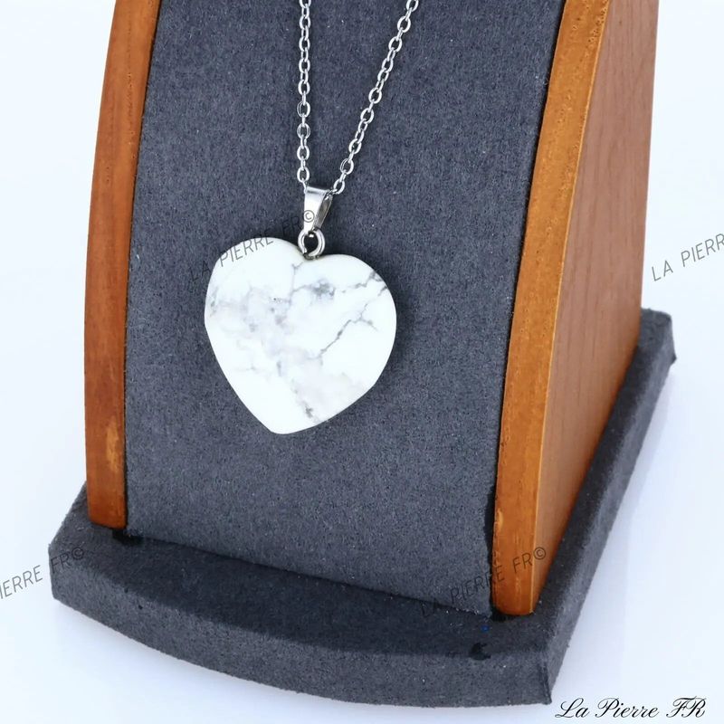 Pendentif Howlite blanche en cœur, pierre naturelle de sérénité pour collier
