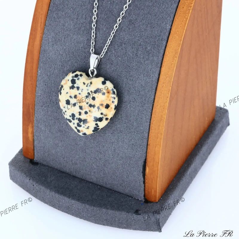 Pendentif Jaspe Dalmatien en cœur, pierre naturelle d'ancrage et de joie pour collier