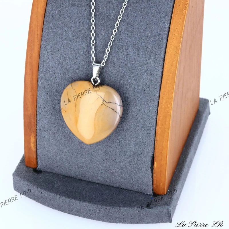 Pendentif Jaspe Mokaïte en cœur, pierre naturelle de vitalité et d'ancrage pour collier