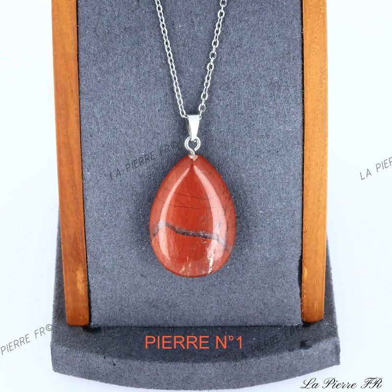 Pendentif goutte en Jaspe Rouge naturel, bijou de lithothérapie de protection et de vitalité