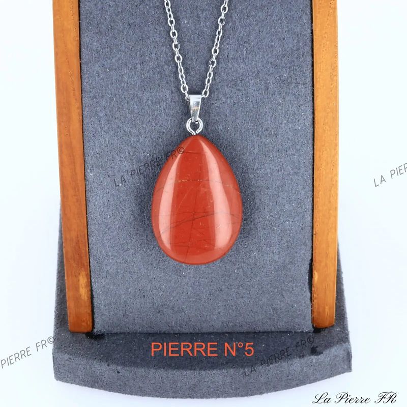 Pendentif goutte en Jaspe Rouge, pierre naturelle énergisante pour collier de lithothérapie