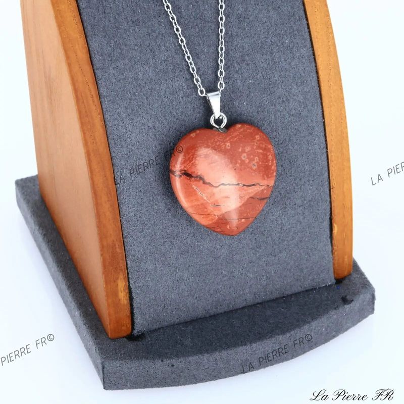 Pendentif cœur en Jaspe Rouge naturel, bijou de lithothérapie de vitalité et d'ancrage