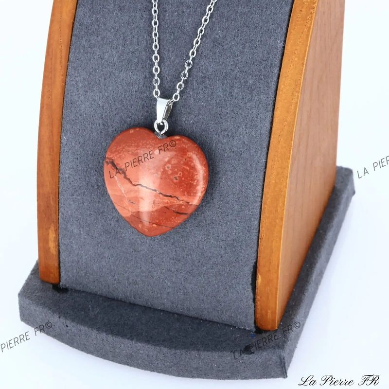 Pendentif Jaspe Rouge en cœur, pierre naturelle énergisante pour collier