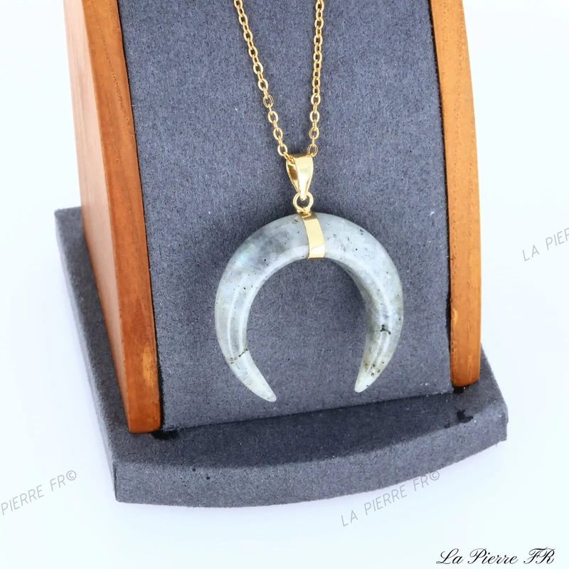 Pendentif en Labradorite grise naturelle en forme de croissant de lune, bijou de lithothérapie