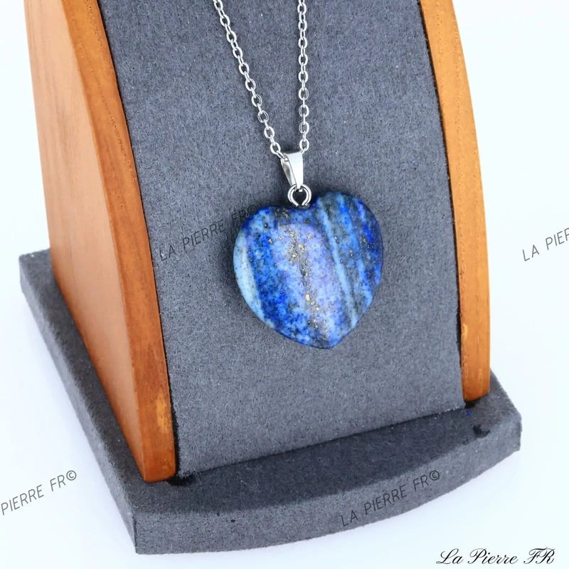 Pendentif cœur en Lapis Lazuli naturel, bijou de lithothérapie bleu profond veiné d'or