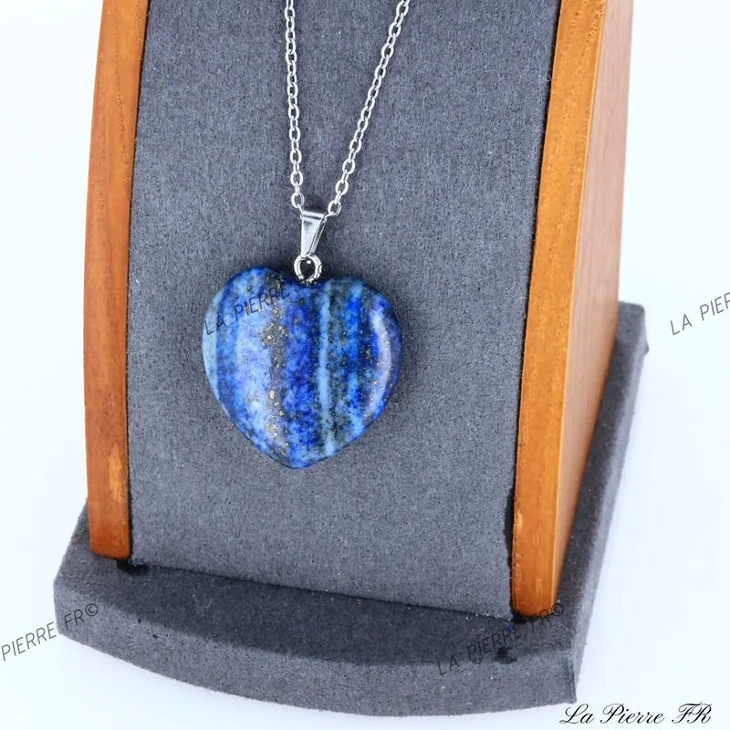 Pendentif Lapis Lazuli en cœur, pierre naturelle bleue aux inclusions dorées pour collier