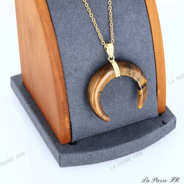 Pendentif Œil de Tigre croissant de lune - La Pierre FR