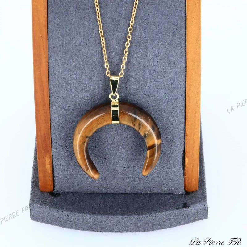 Pendentif Œil de Tigre croissant de lune - La Pierre FR