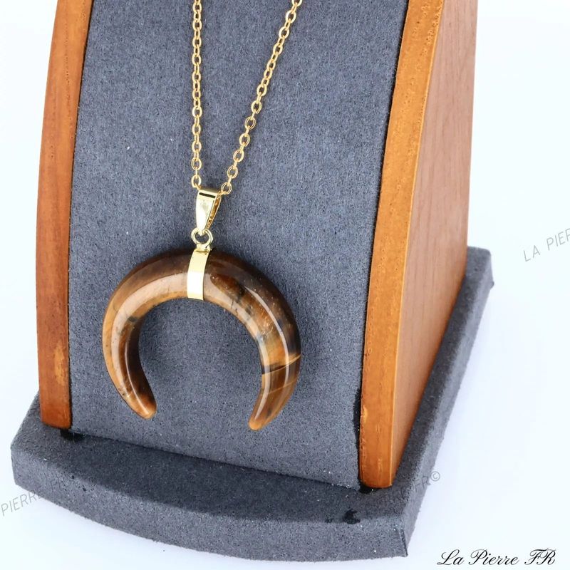 Pendentif Œil de Tigre croissant de lune - La Pierre FR