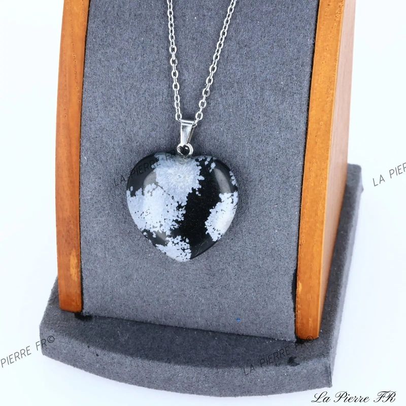 Pendentif Obsidienne Flocon de Neige en cœur, pierre naturelle de protection pour collier