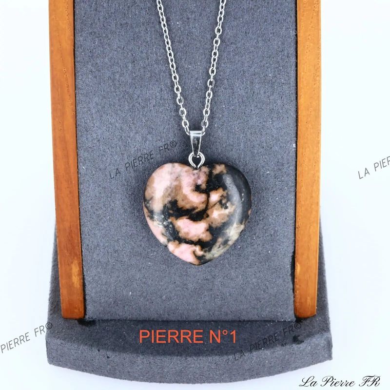 Pendentif Rhodonite | Pendentif cœur en pierre - La Pierre FR