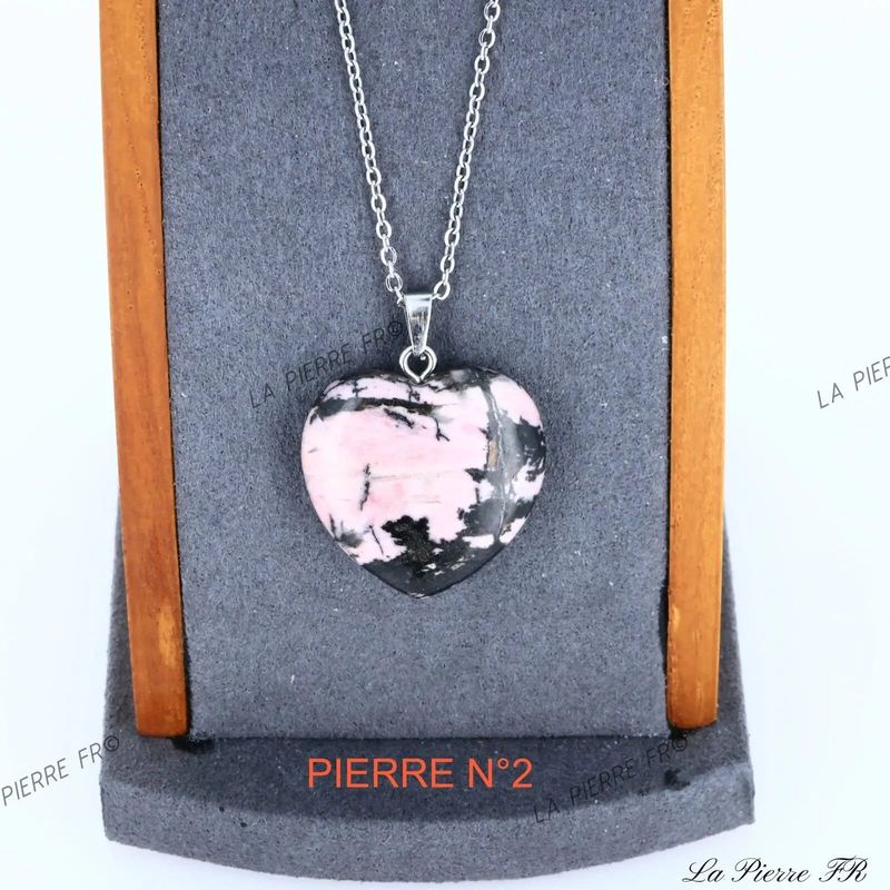 Pendentif Rhodonite | Pendentif cœur en pierre - La Pierre FR