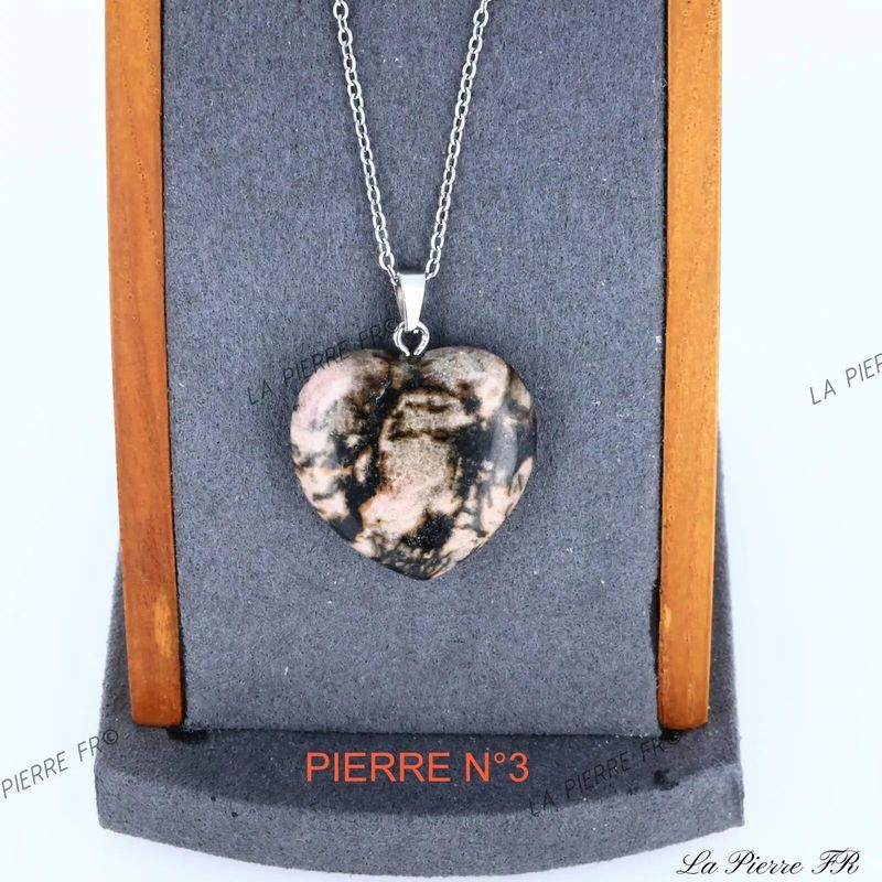 Pendentif Rhodonite | Pendentif cœur en pierre - La Pierre FR