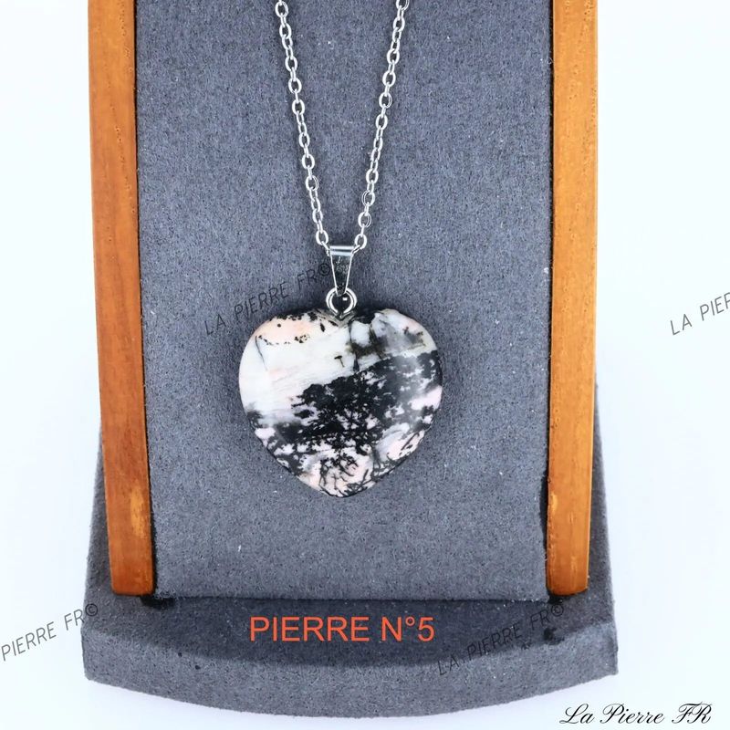 Pendentif Rhodonite | Pendentif cœur en pierre - La Pierre FR