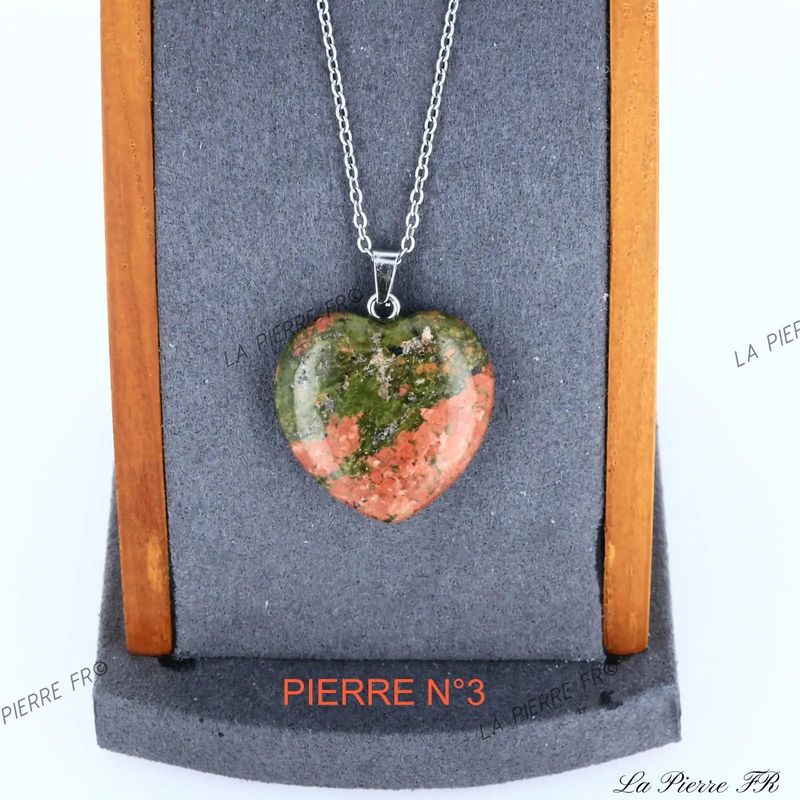 Pendentif Unakite en cœur, pierre naturelle d'harmonie émotionnelle pour collier