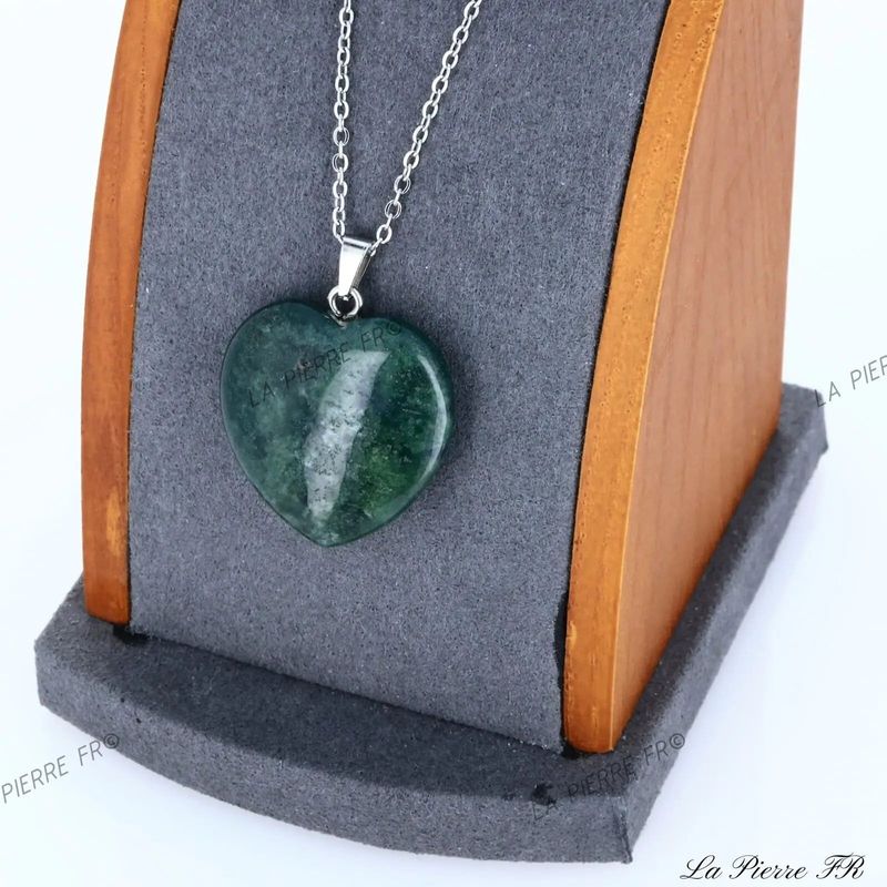 Pendentif cœur Agate Mousse, pierre naturelle de croissance et d'harmonie pour collier