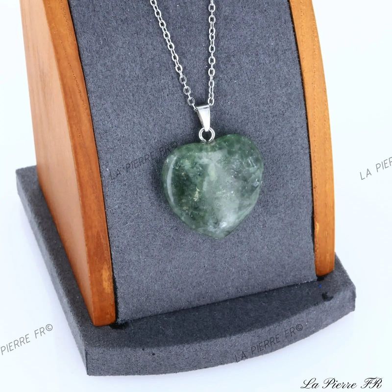 Pendentif cœur en Fluorite verte naturelle, bijou de lithothérapie de concentration