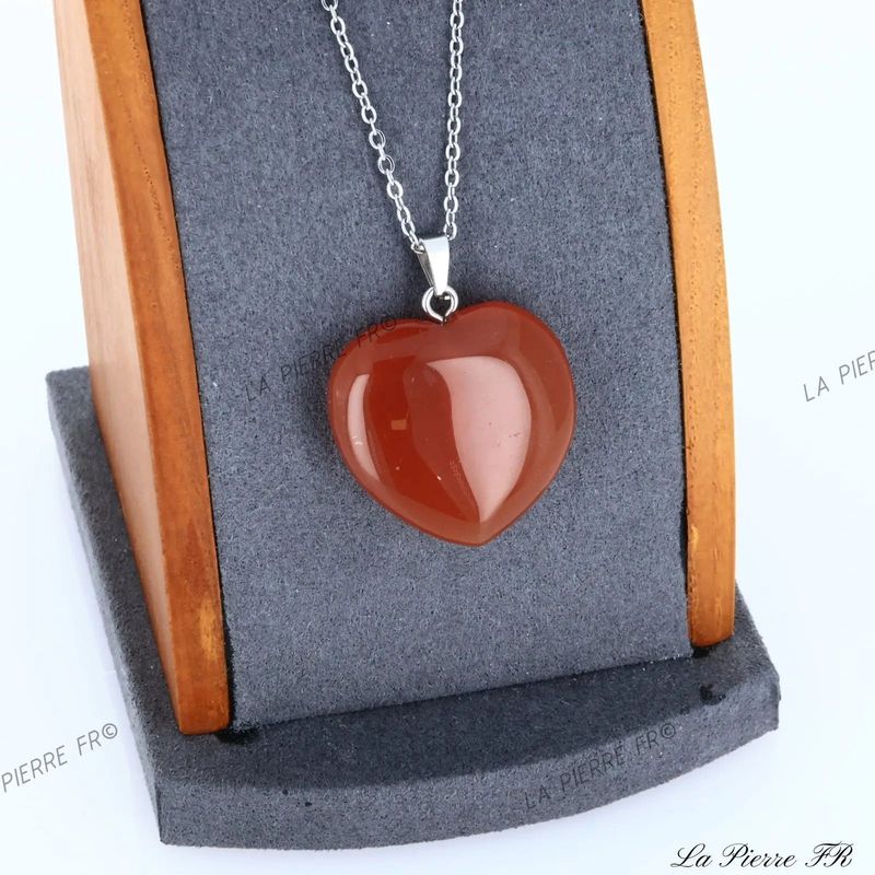 Pendentif cœur en Cornaline naturelle, bijou de lithothérapie orange de vitalité