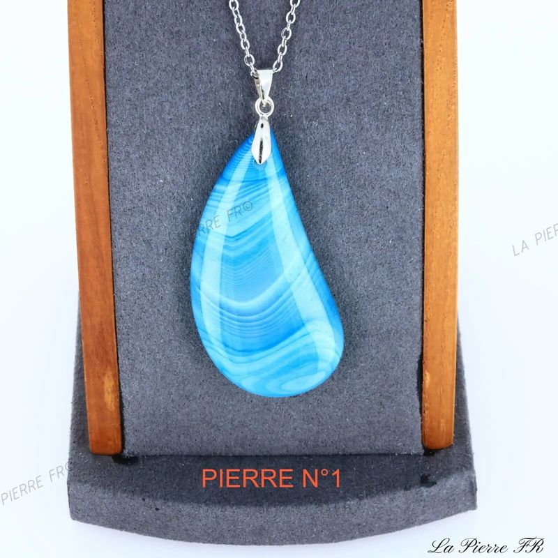Pendentif larme en pierre d'agate bleue - La Pierre FR
