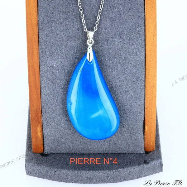 Pendentif larme en pierre d'agate bleue - La Pierre FR
