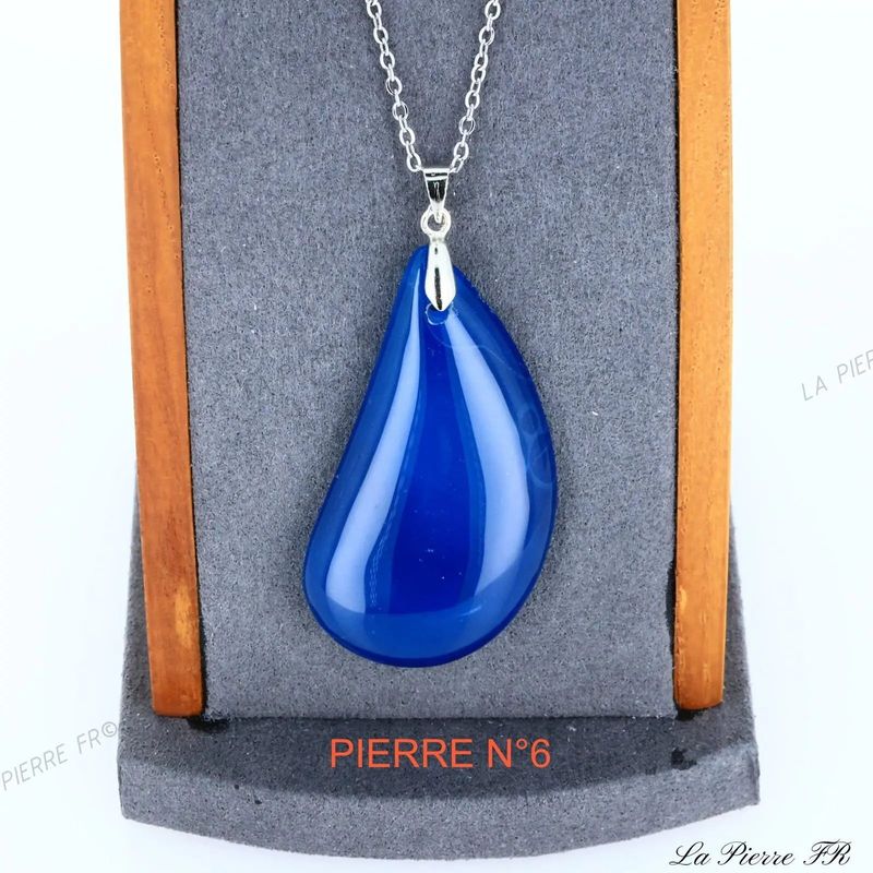 Pendentif larme en pierre d'agate bleue - La Pierre FR