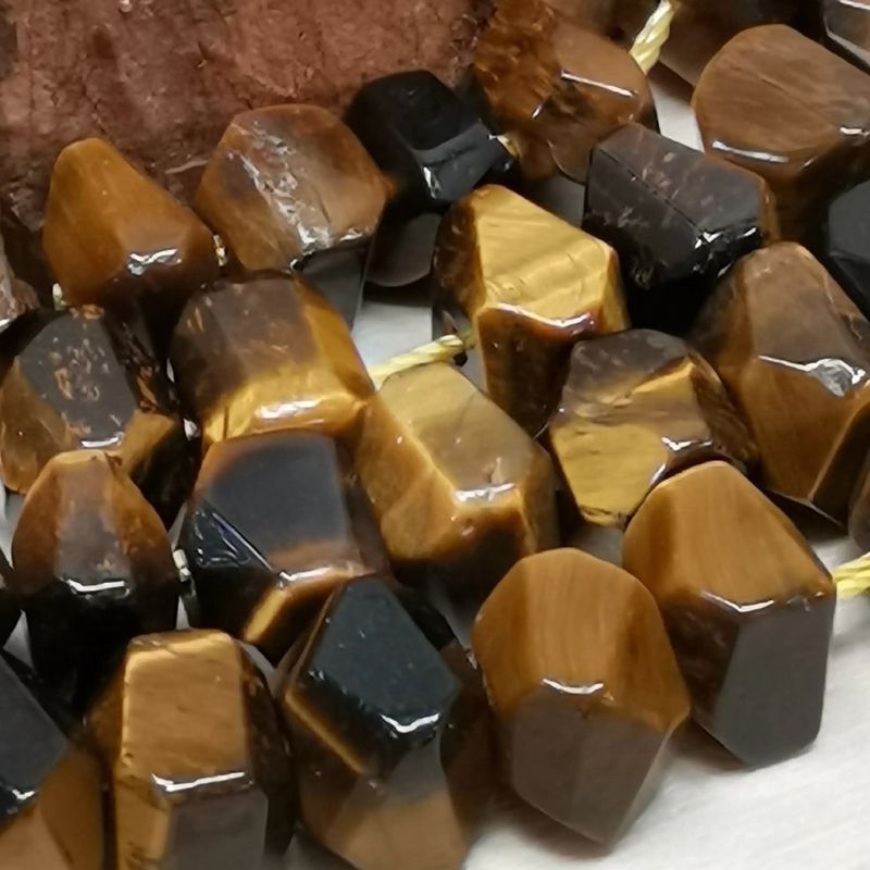 Perles œil de tigre naturelle irrégulière 9-11mm, lot de 25-28 perles, Grosse perle irrégulière biseautée, perle pierre naturelle, Pépite - La Pierre FR