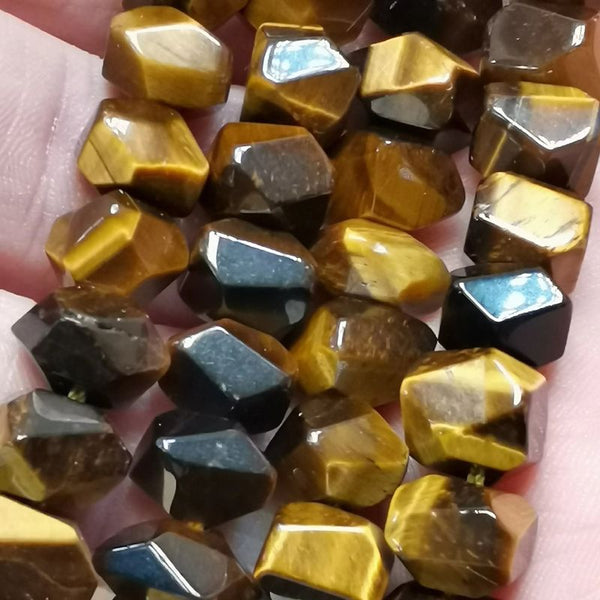 Perles œil de tigre naturelle irrégulière 9-11mm, lot de 25-28 perles, Grosse perle irrégulière biseautée, perle pierre naturelle, Pépite - La Pierre FR