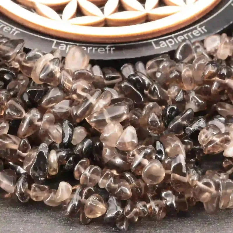 Perles baroques de Quartz Fumé, pierre naturelle translucide d'ancrage sur fil de 36 cm pour bijoux