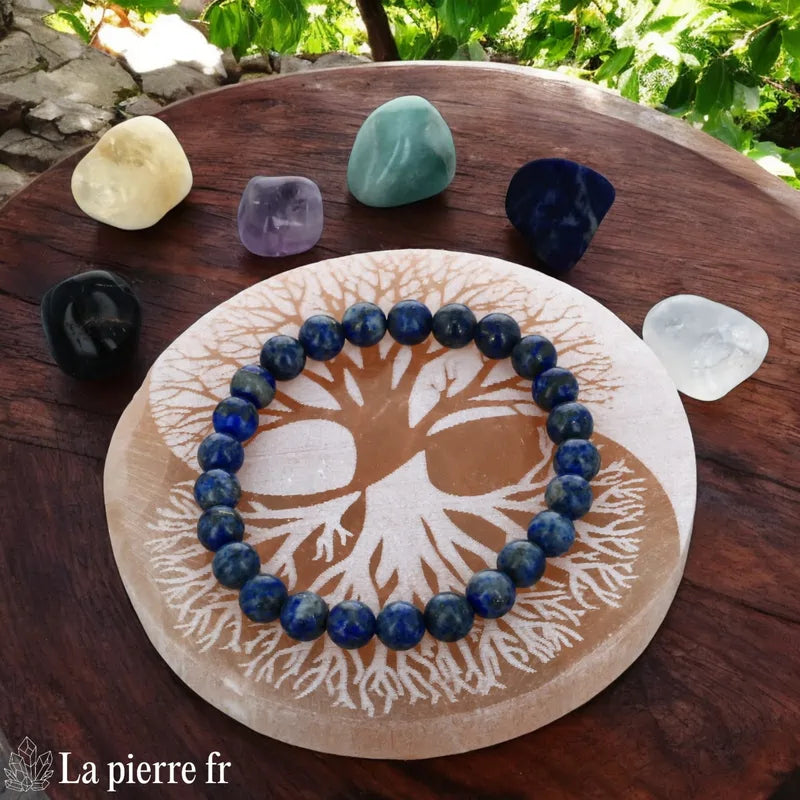 Plaque de rechargement en sélénite orange gravée Arbre de Vie et Yin Yang. 