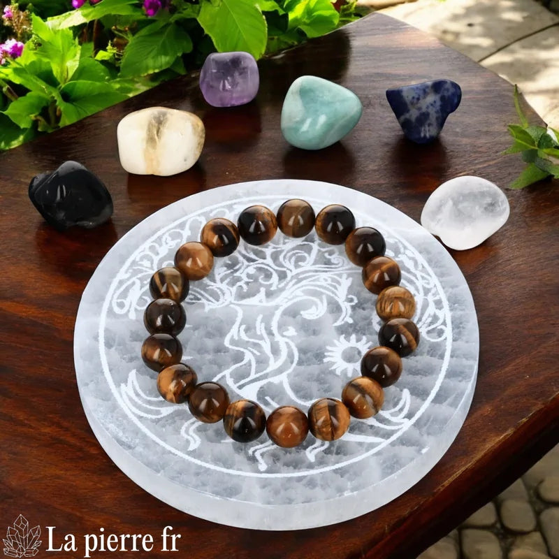 Plaque Sélénite Arbre de Vie, Lune et Soleil (10cm) | La Pierre