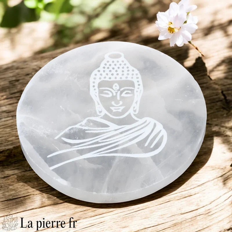 Plaque rechargement pour pierre en Sélénite Bouddha (10cm) 