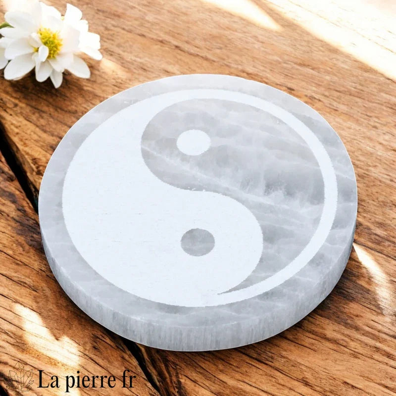 Plaque de rechargement en Sélénite Yin-Yang pierre naturelle