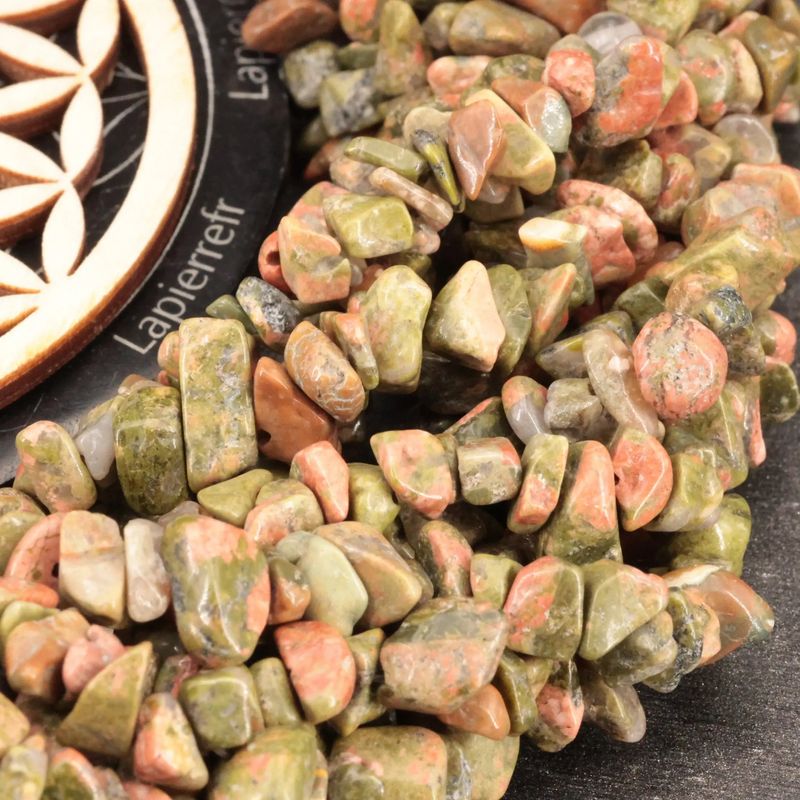 Perles Unakite en pierre naturelle baroque sur fil de 36 cm pour la création de bijoux