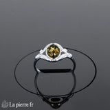 Bague style vintage (Feuillage Délicat) avec ambre verte naturelle