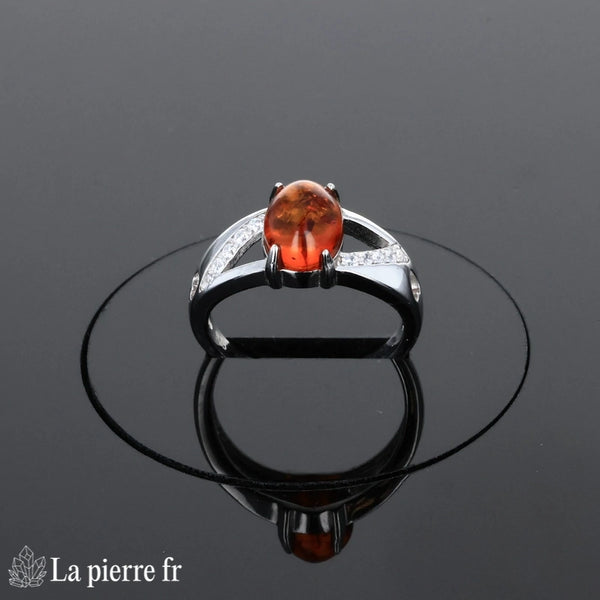 Profil bague vintage (Couronne Vintage) en argent rhodié avec ambre 7x9mm.