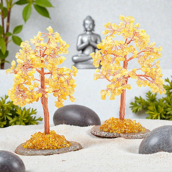 Arbre du bonheur en citrine naturelle – grande taille 15 à 20 cm sur base en agate