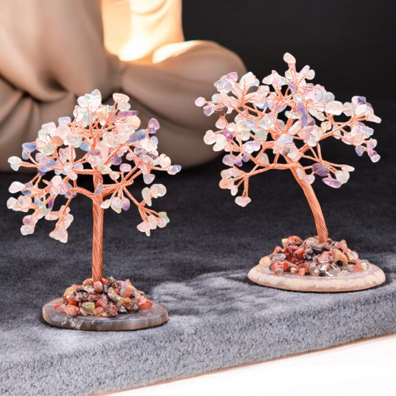 Arbre du bonheur en fluorine naturelle multicolore – petite taille 12 à 15 cm