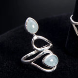 Bague Aigue-Marine Argent 925, Deux Pierres Gouttes (Liane)