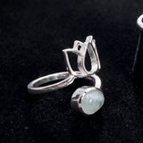 Bague Fleur de Lotus Aigue-Marine, Argent 925 Réglable (Lotus)