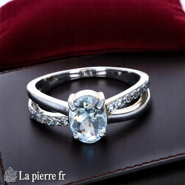 Bague Aigue-Marine véritable en Argent rhodié (Aura Ovale)